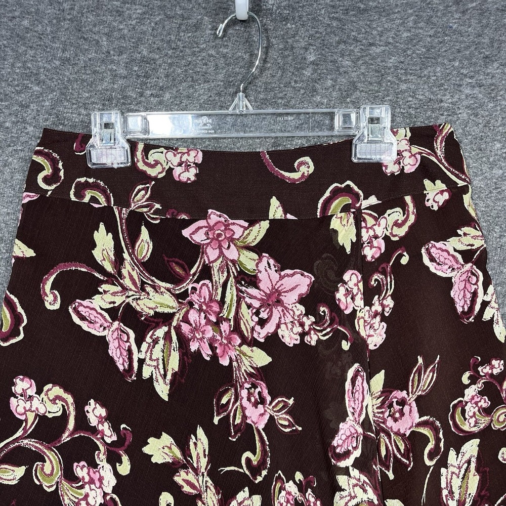 Y2K Emma James Petite Brown Floral Midi Skirt Womens 12 Chiffon Asymmetrical Hem - Picture 2 of 13